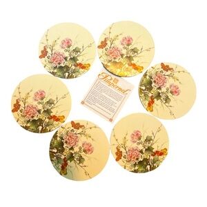 Pimpernel Coasters Peony  Set of 6 with Cork Back, Made in England